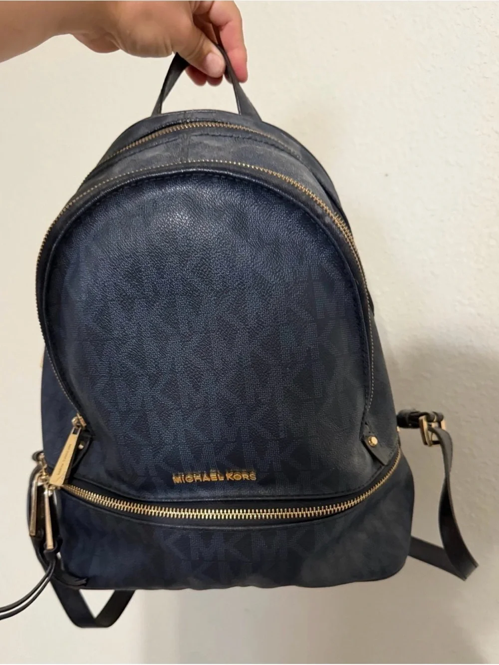 Michael Kors Black Logo-Print Mini Backpack with Gold Hardware